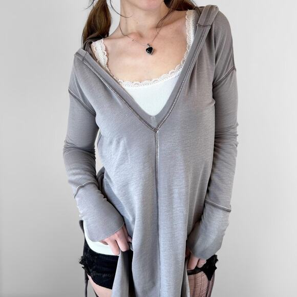 gray free people boho hippie hoodie - Picture 3 of 8